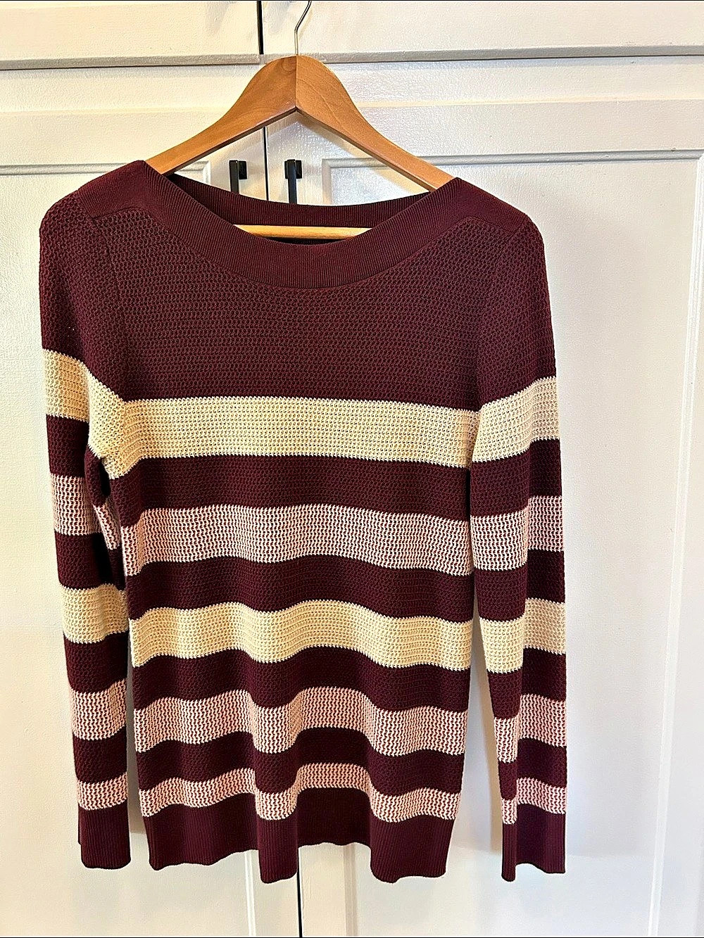 Market & Spruce Striped Sweater in Burgundy & Cream Size Small NWT